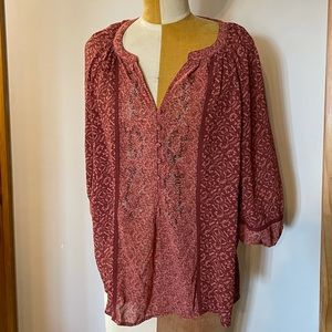 BKE Boutique Maroon Red Patterned Button Blouse